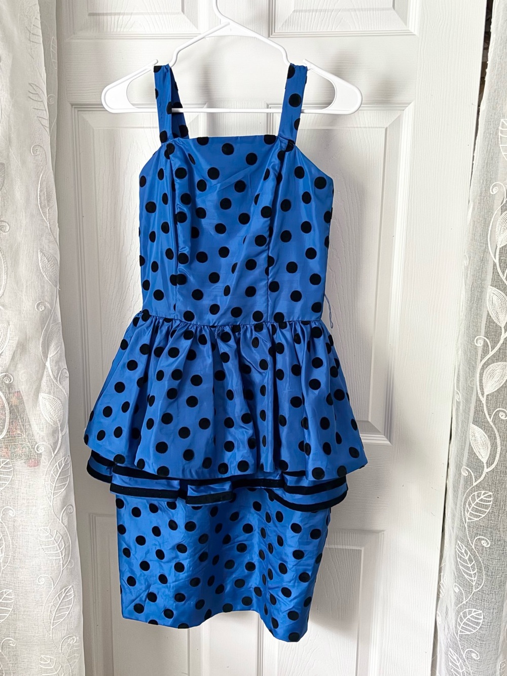 Vintage Leslie Lucks peplum polka dot dress minor tear no belt sz 8 run small